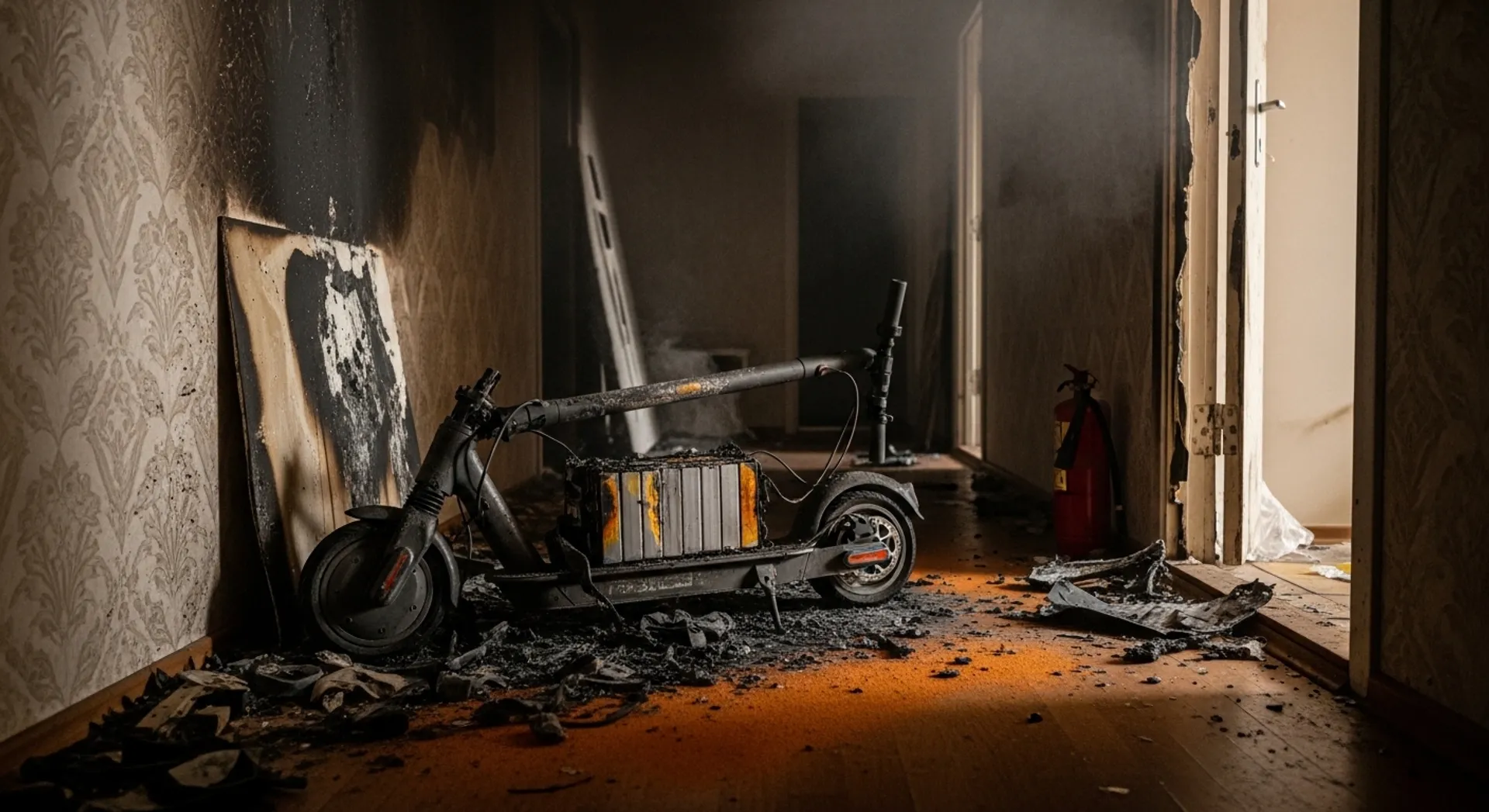 burned e-bike after lithium-ion battery fire injury incident