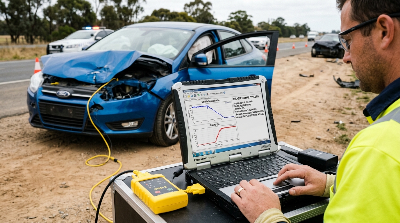 Event data recorder information showing speed and braking after a crash