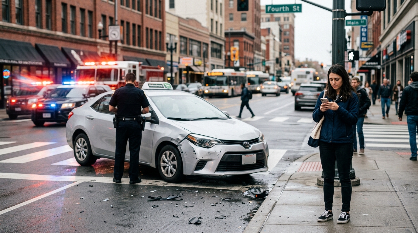 Passenger using a rideshare app after an Uber or Lyft accident claim